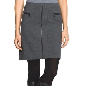 White House Black Market Zip Down Gray Skirt with Faux Leather Trim Size 00